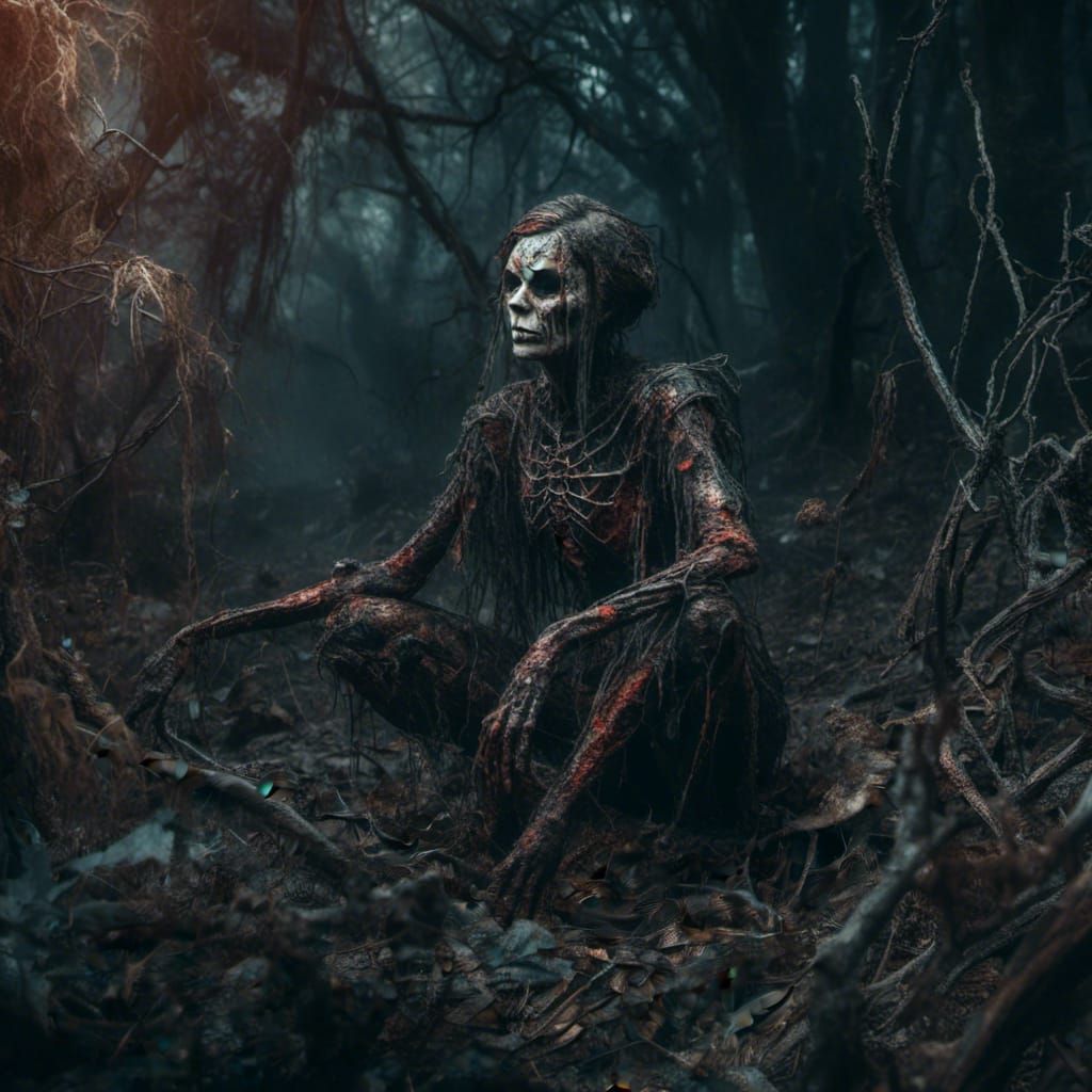 Macabre Spider Woman in Cursed Forest