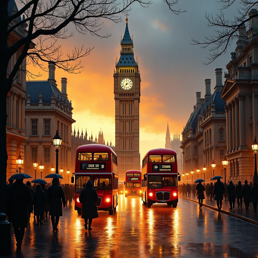 London's Lively Evening: Big Ben at Sunset