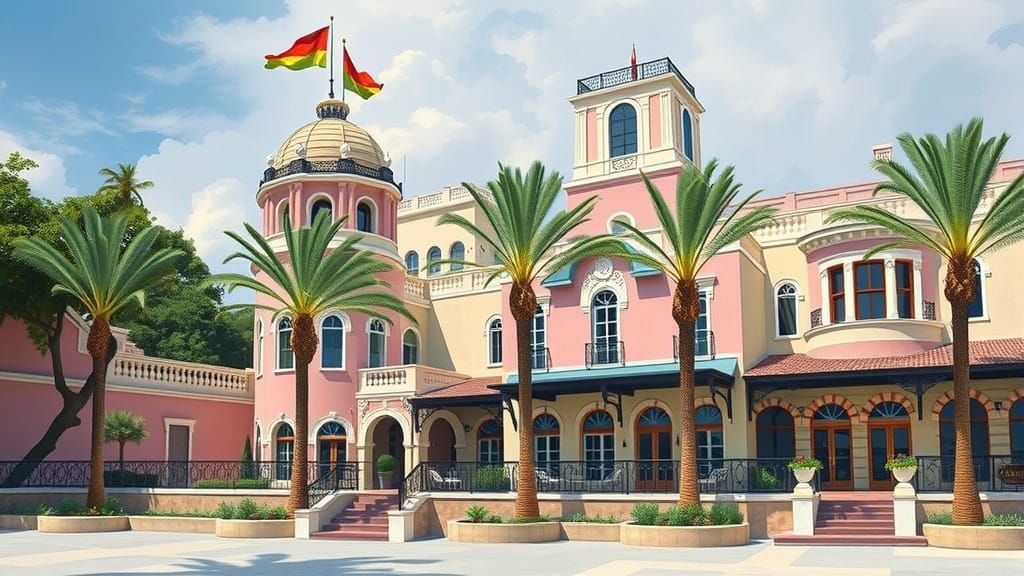 Luxury Resort Hotel in Pastel 8-bit Style