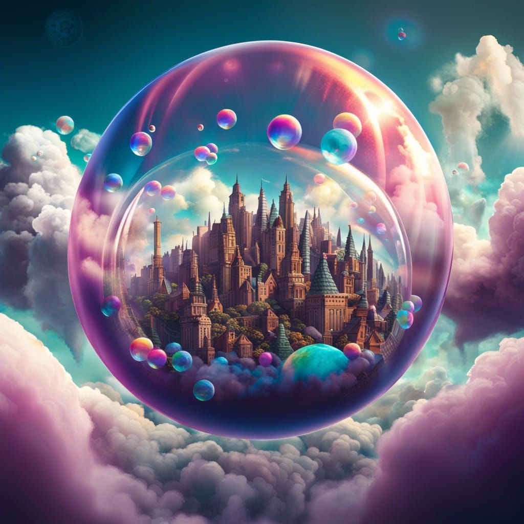 Surreal Bubble City Floating in the Clouds