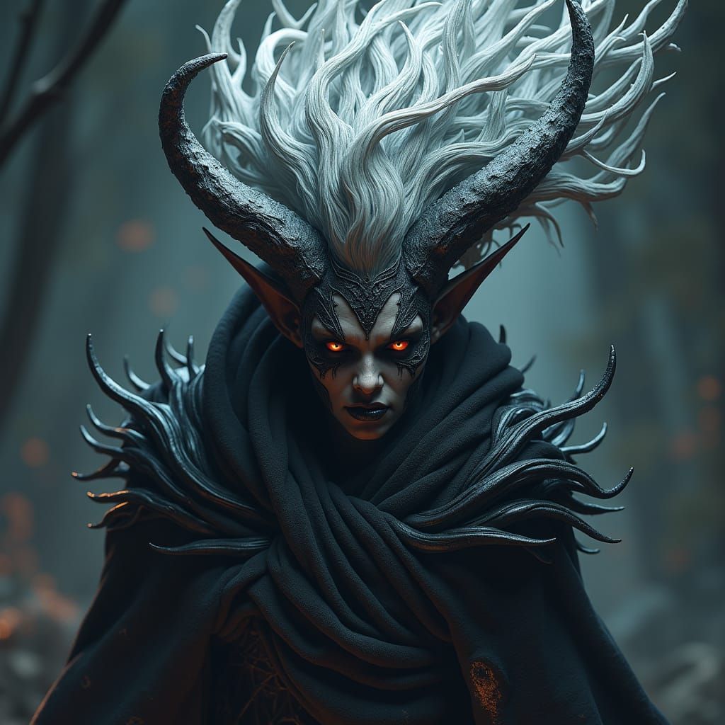 Grotesque Dark Elf Pythia Emerges: Digital Art