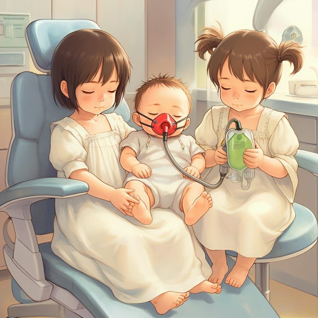 Babies in Dentist Chair, Ghibli-Inspired Animation