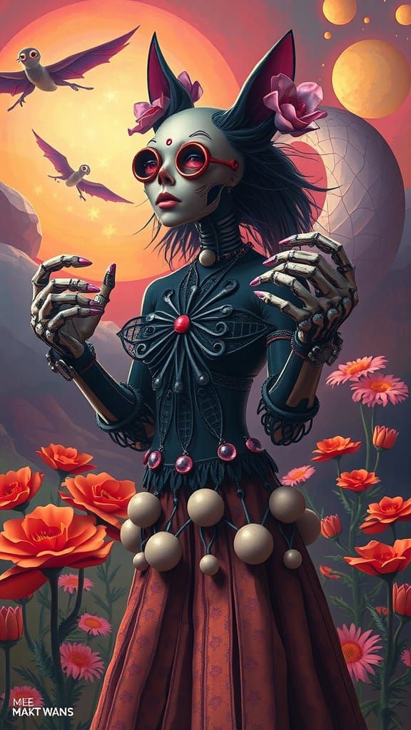La Catrina with Mechanical Hands in Electric Dreams, Tempera...