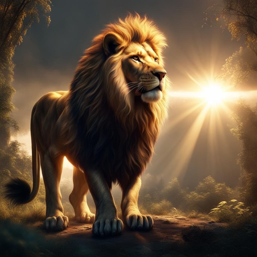 Lion with Sun Rays and Cross: Fantasy Concept Art
