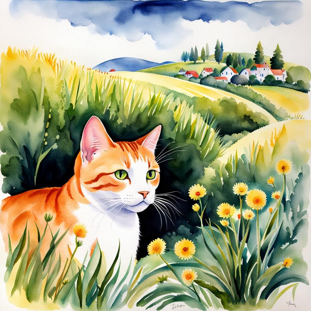 Giant Cat's Face in Watercolor Style