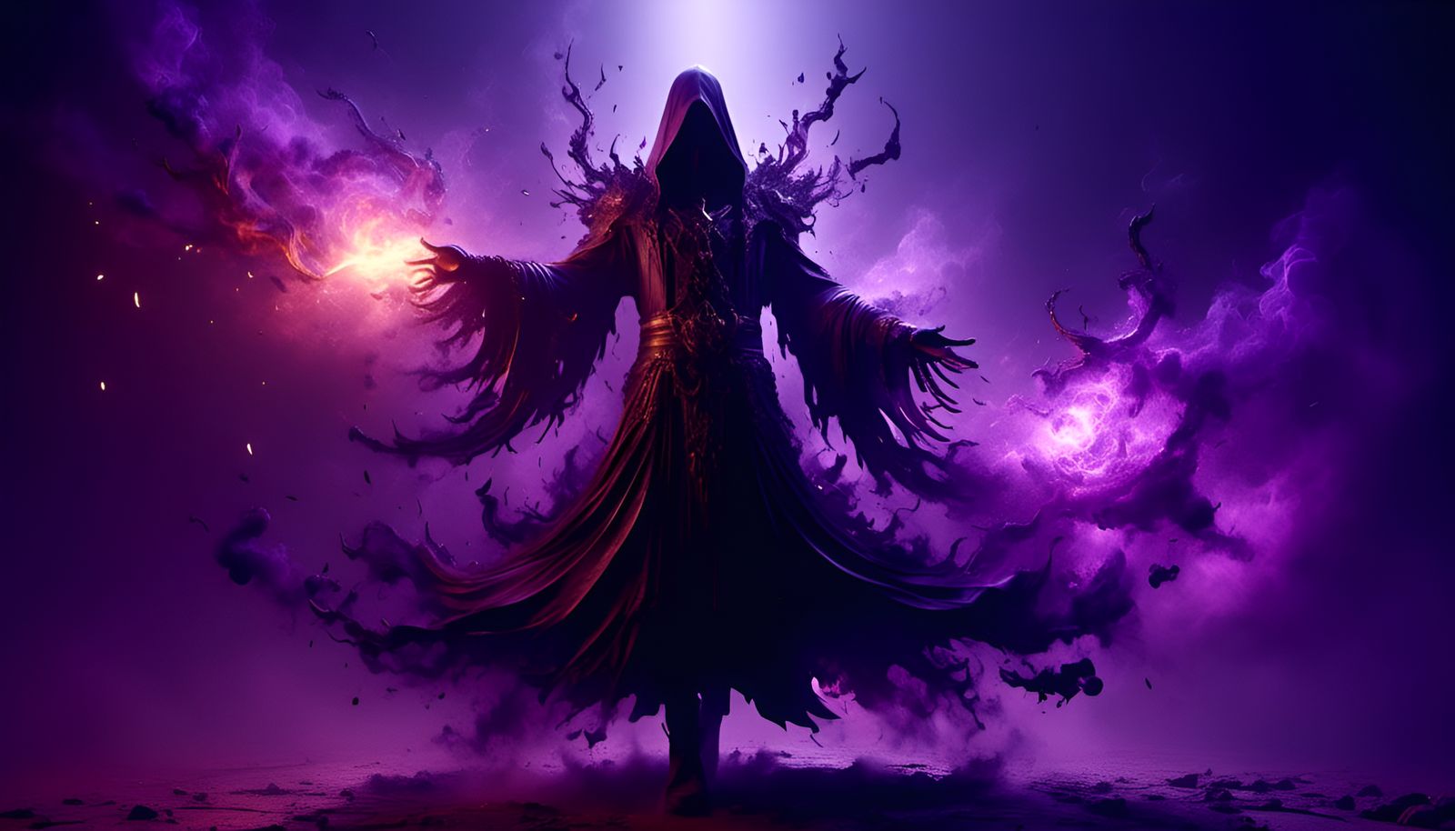 Warlock Casting Shadow Bolt in Dark Fantasy Style