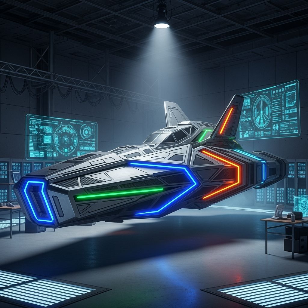 Futuristic Spaceship in High-Tech Lab, Sci-Fi Style