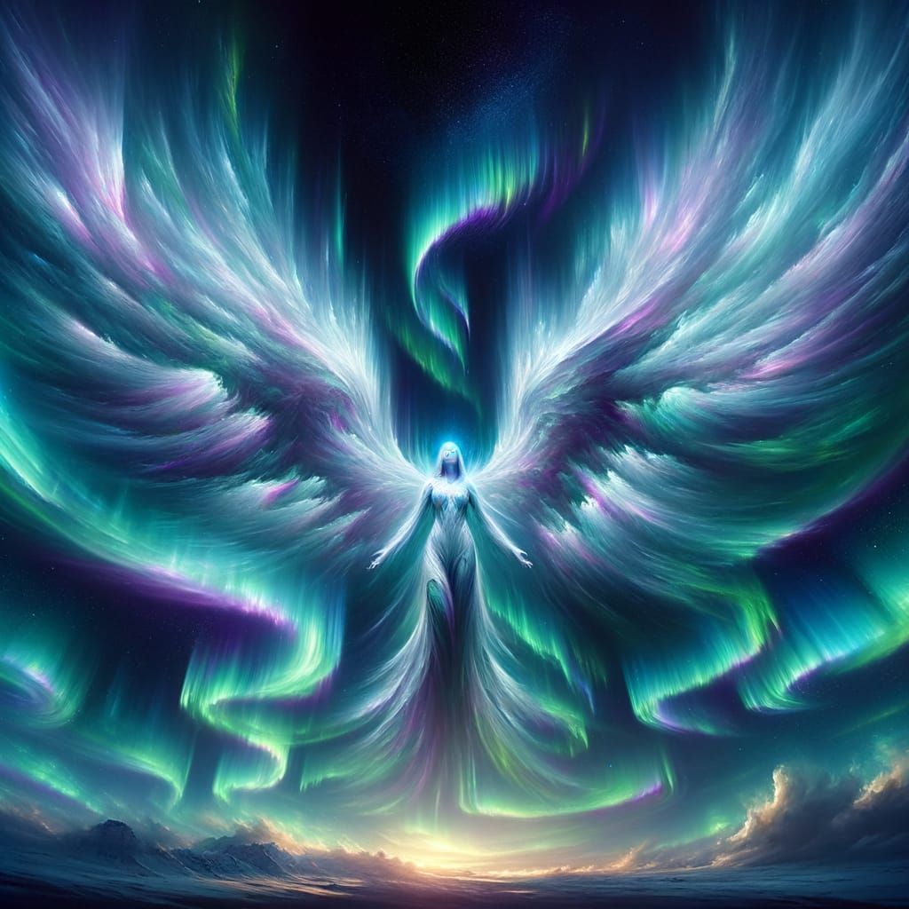 Angel Made of Northern Lights in Celestial Display
