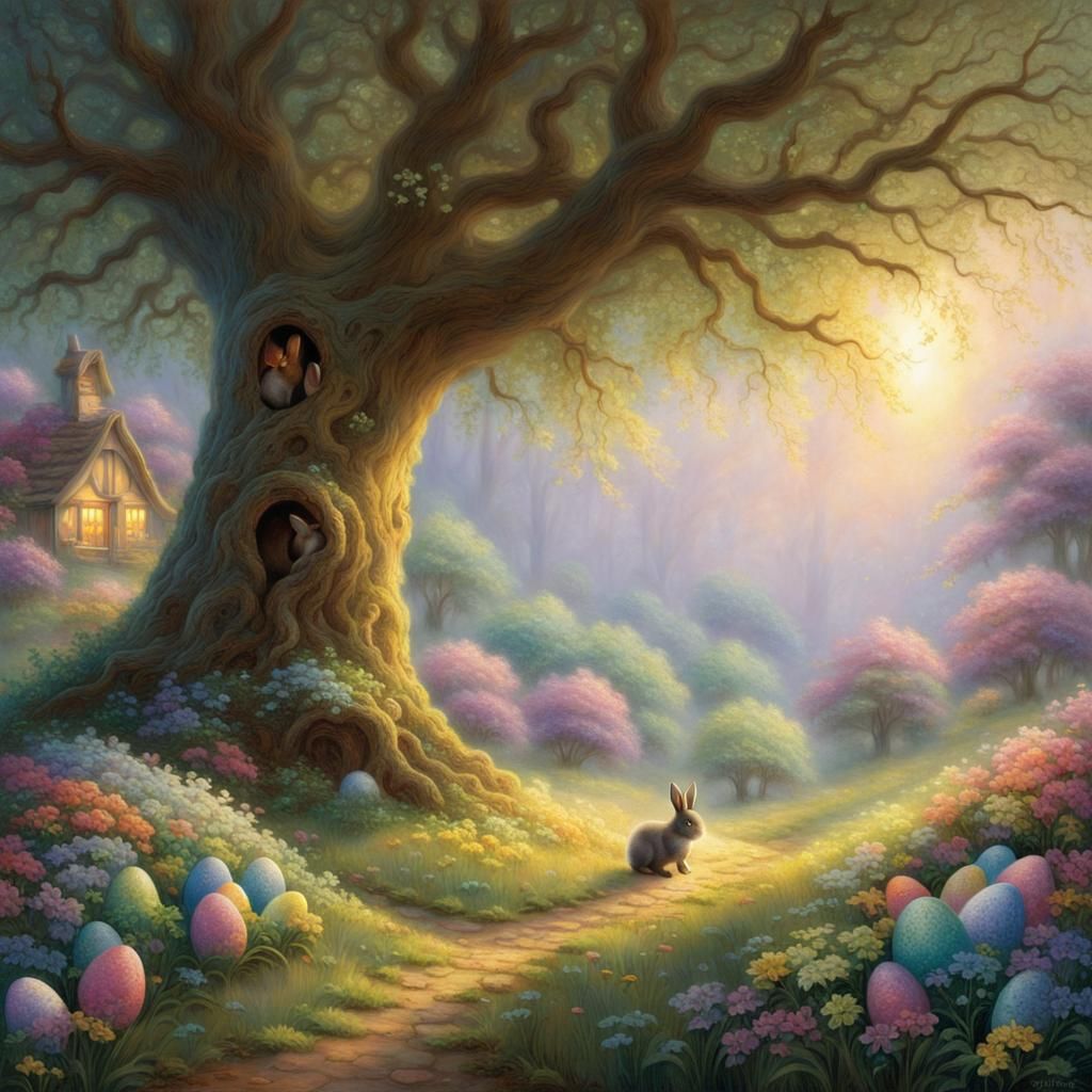 Ethereal Fantasy Scene of Bunny and Children