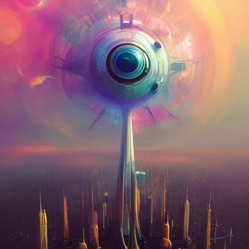Futuristic Eye Tower in Space: Digital Illustration