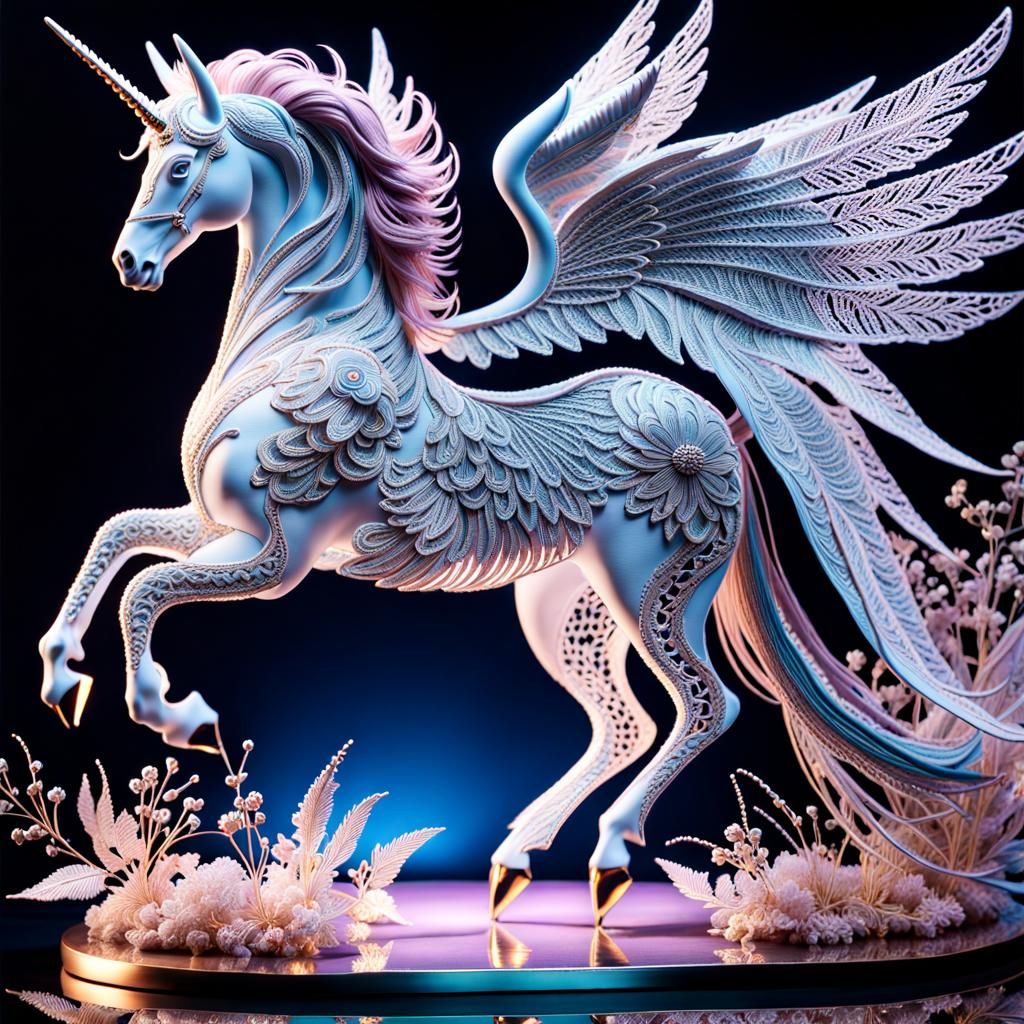 Enchanting Lace Pegasus Sculpture in Magic Realism