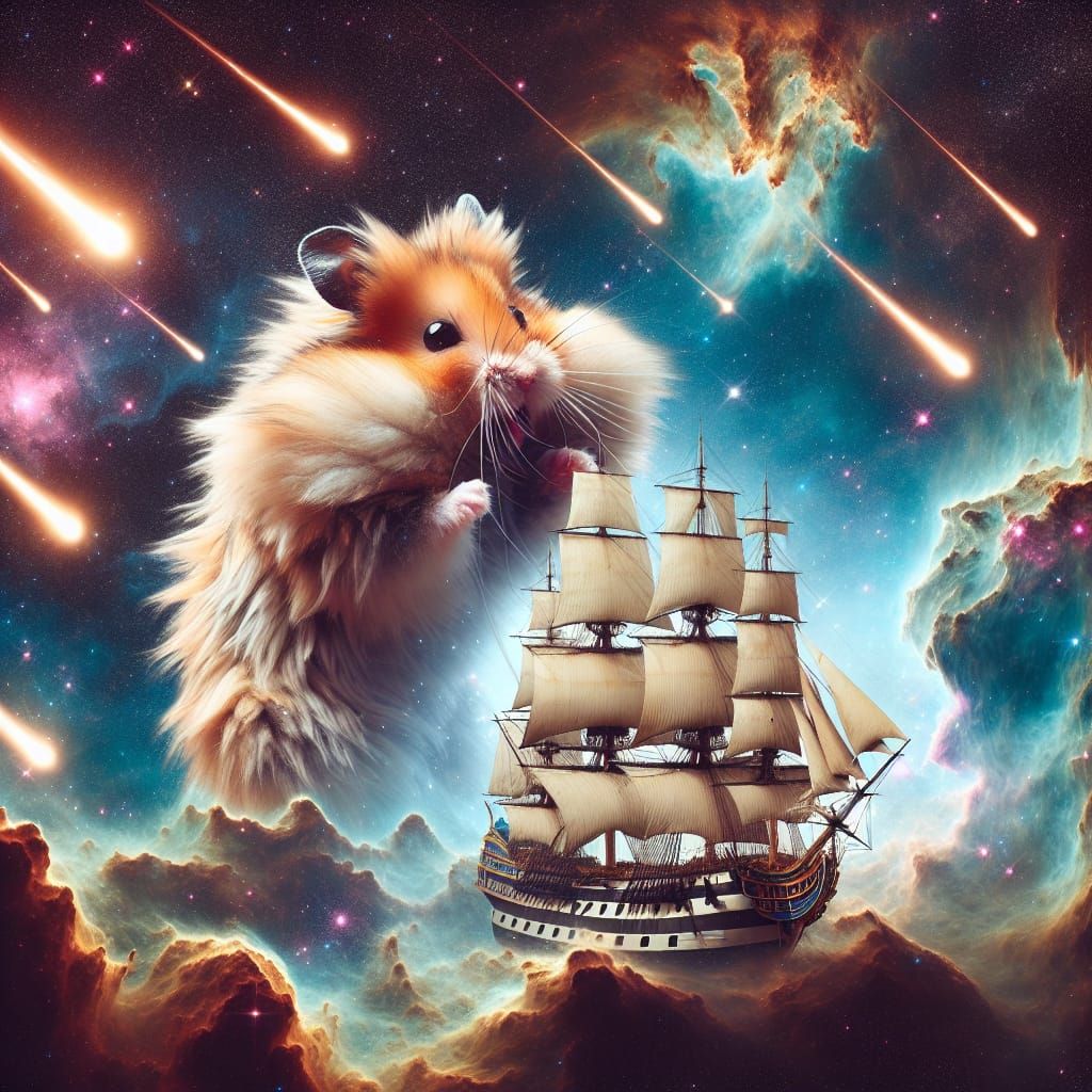 Colossal Space Hamster Attacks Sailing Ship