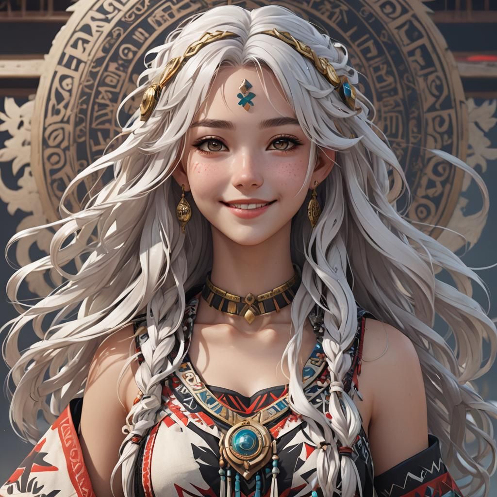 Teen Girl in Tribal Dress: 3D Anime Art