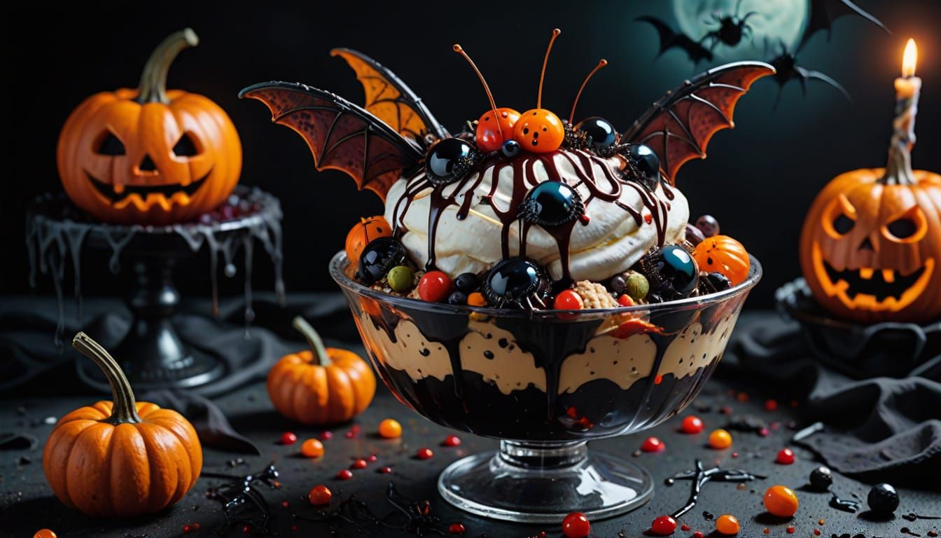Surreal Halloween Sundae in Dark Oil Painting Style