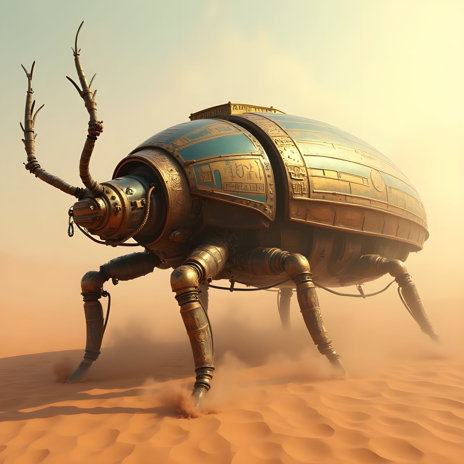 Steampunk Scarab Airship Over Desert Dunes