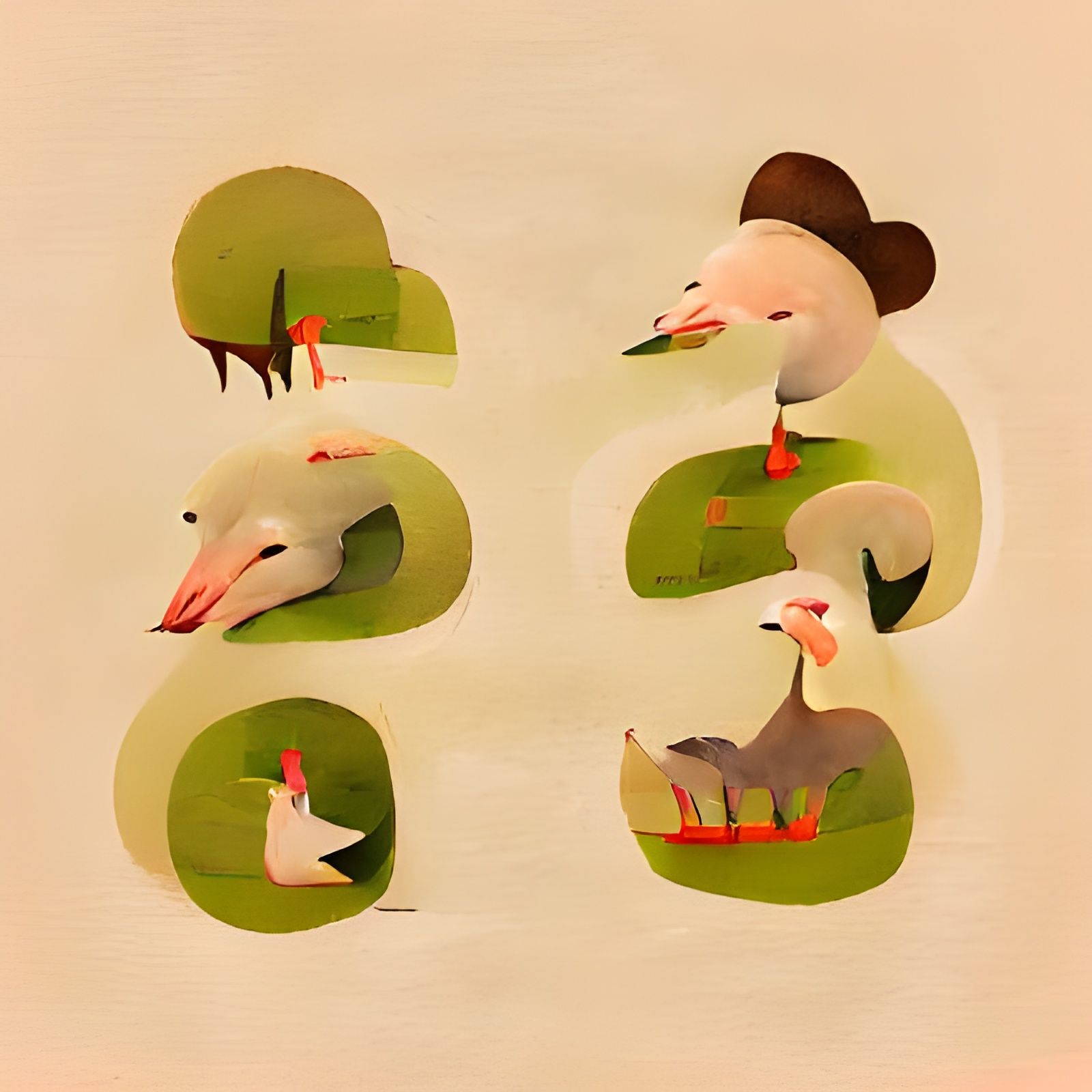 Six Geese A-Laying in Folk-Art Style