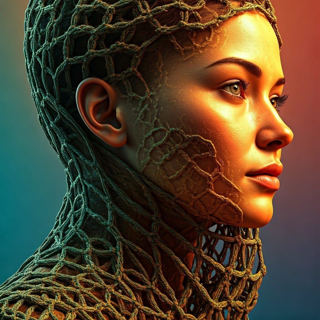 Woman with Macrame Castle in Digital Art Style