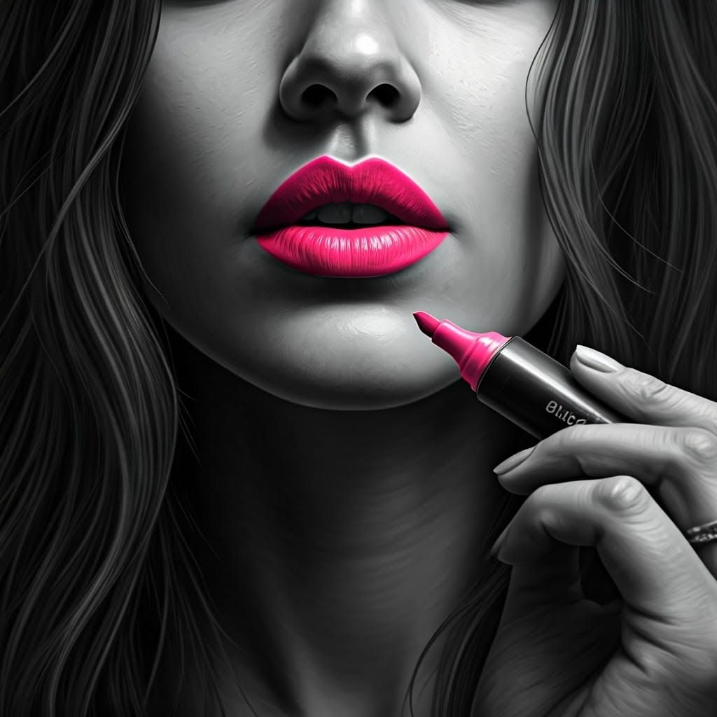 Monochrome Portrait Accented with Pink Highlighter