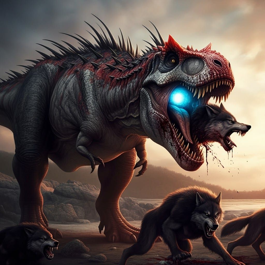 Mutated T-Rex Dominates Rocky Beach in Photorealistic Detail