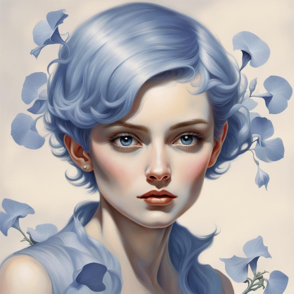 Periwinkle Pixie Cut: Hyperrealistic Splash Art Portrait