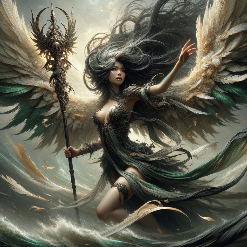 Celestial South Asian Angel in Tempestuous Matte Painting