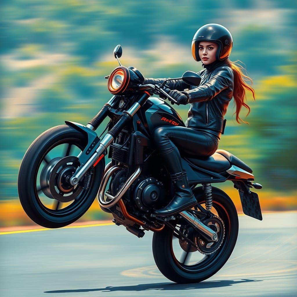 Sleek Biker Executes Perfect Wheelie on Winding Road