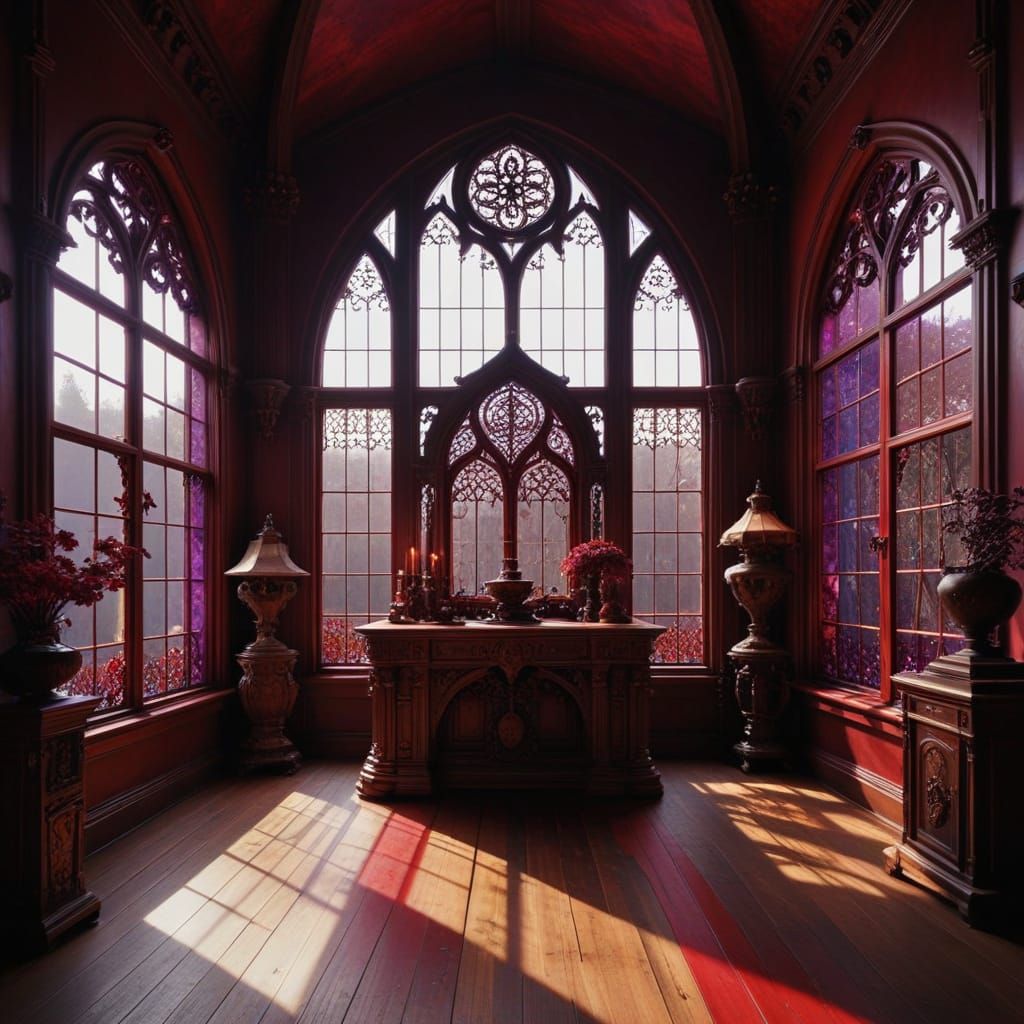 Royal Wooden Fantasy Mansion in Maroon and Brown Hues