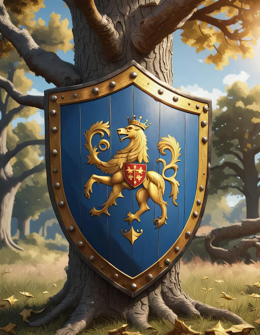Norman Knight's Shield with Heraldry in Hyperreal Style