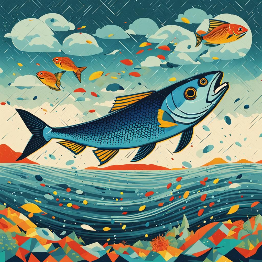 Flying Fish Pop Art Screen Print in Rain