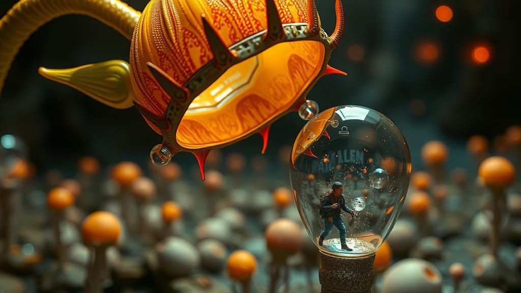 Alien Trap Plant Distorting Space-Time in Cyberpunk Style