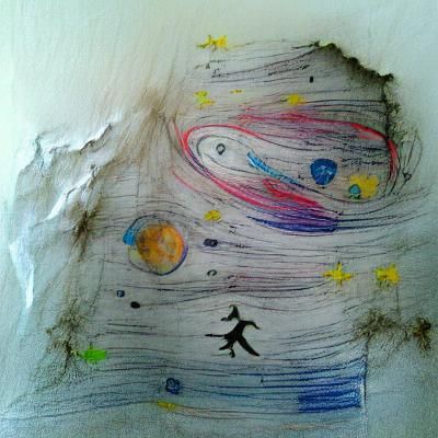 Childlike Crayon Drawing of Astronaut in Space
