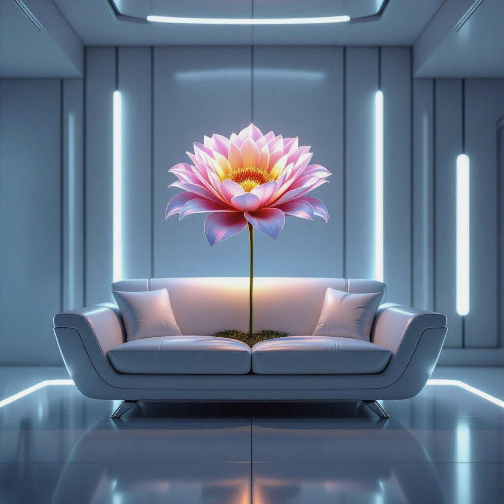 Futuristic Living Room with Vibrant Flower
