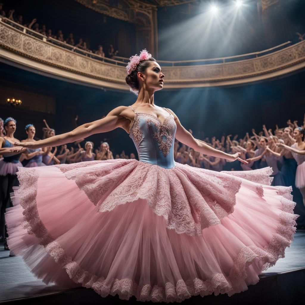 Pink Punk Ballerina Bowing: Hyperrealistic Digital Art