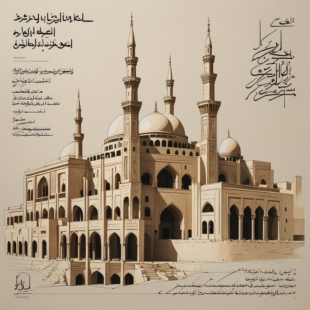 Architectural Sketch of Saudi School in Islamic Style