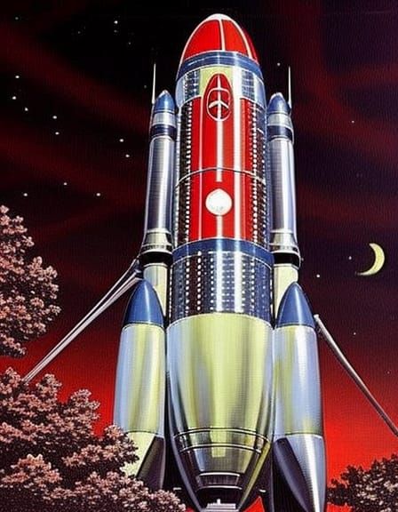Retro Sci-Fi Rocketship Lands on Alien World