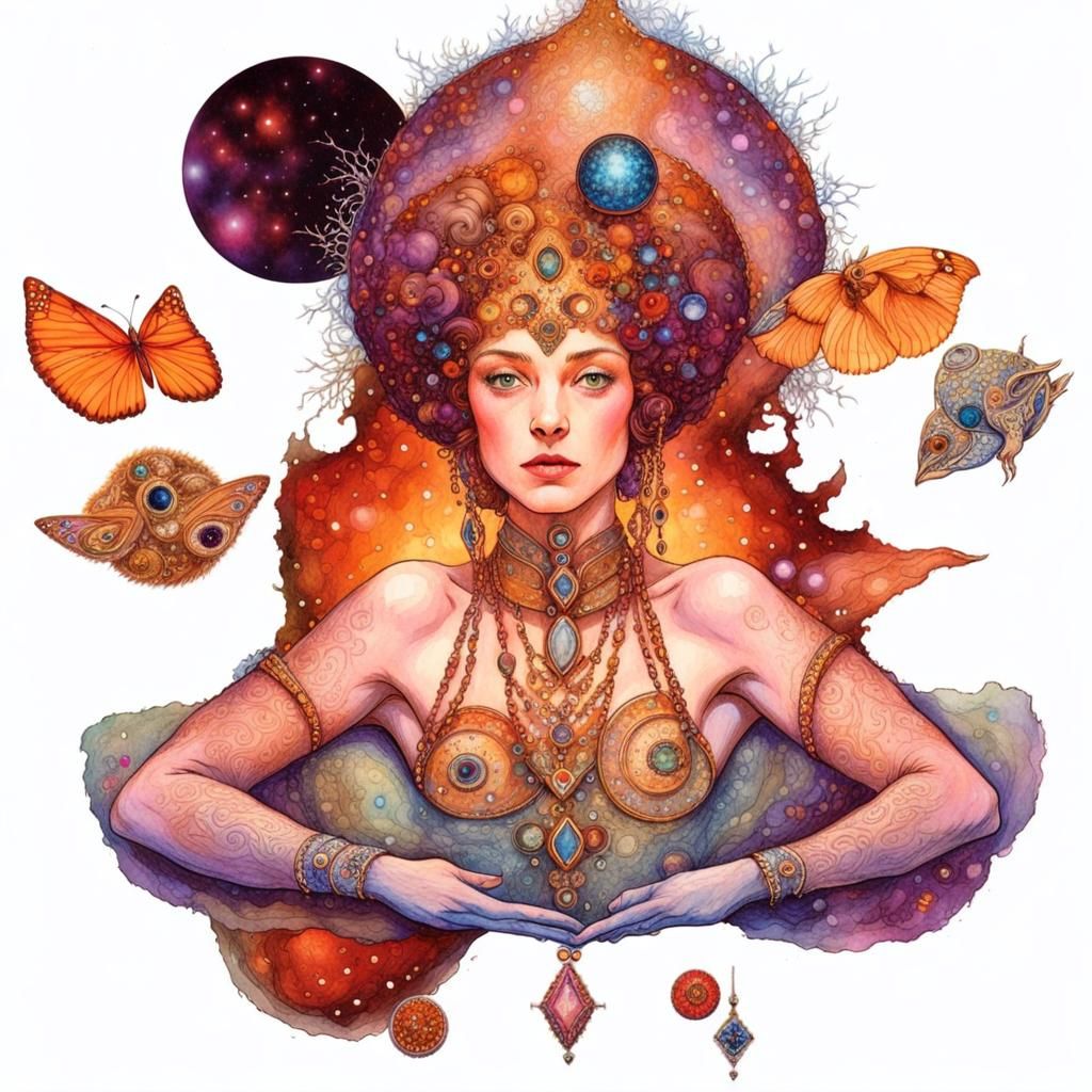 Bejeweled Galactic Oasis Alien Judge in Art Nouveau Style