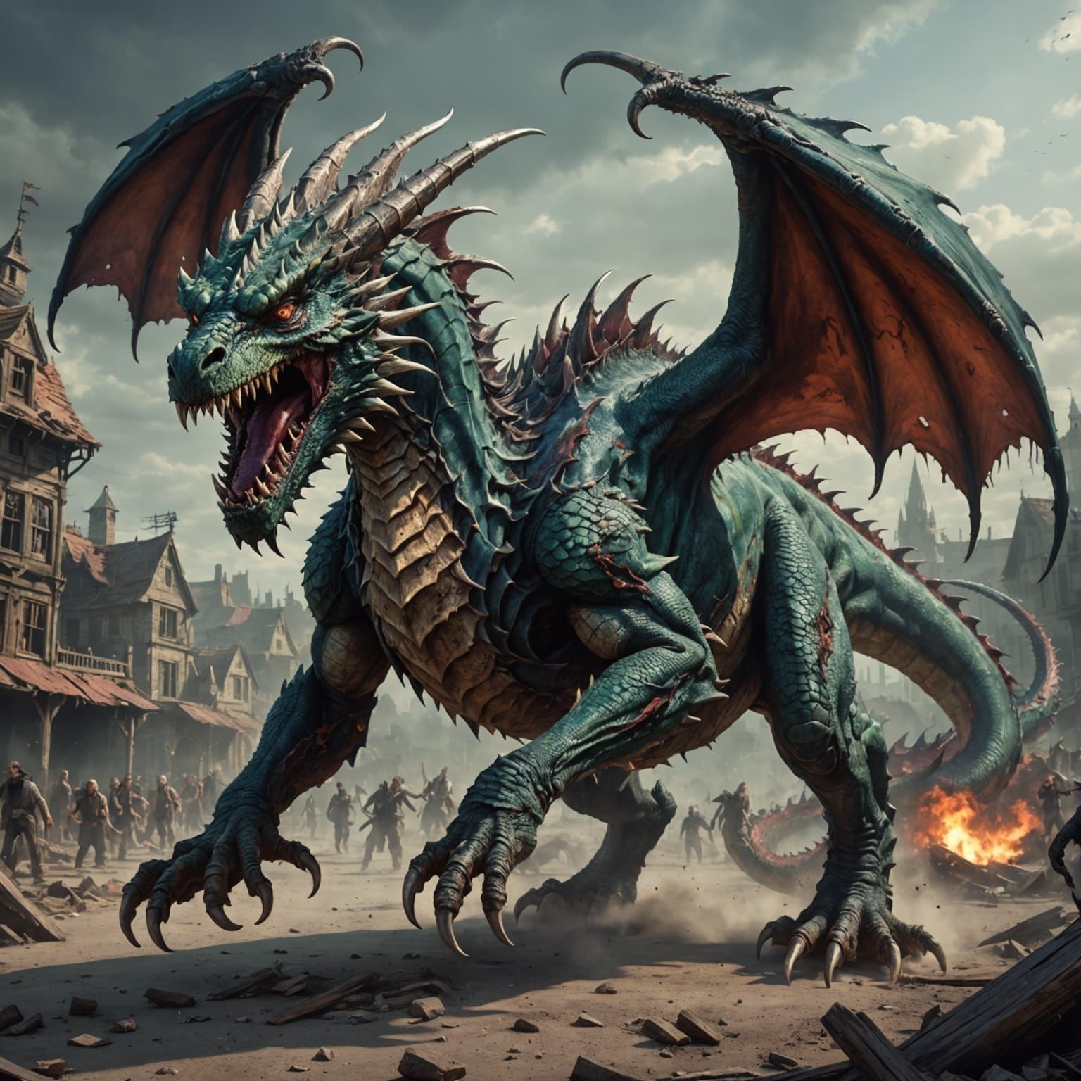 Glowing Zombie Dragon in Dark Fantasy Style