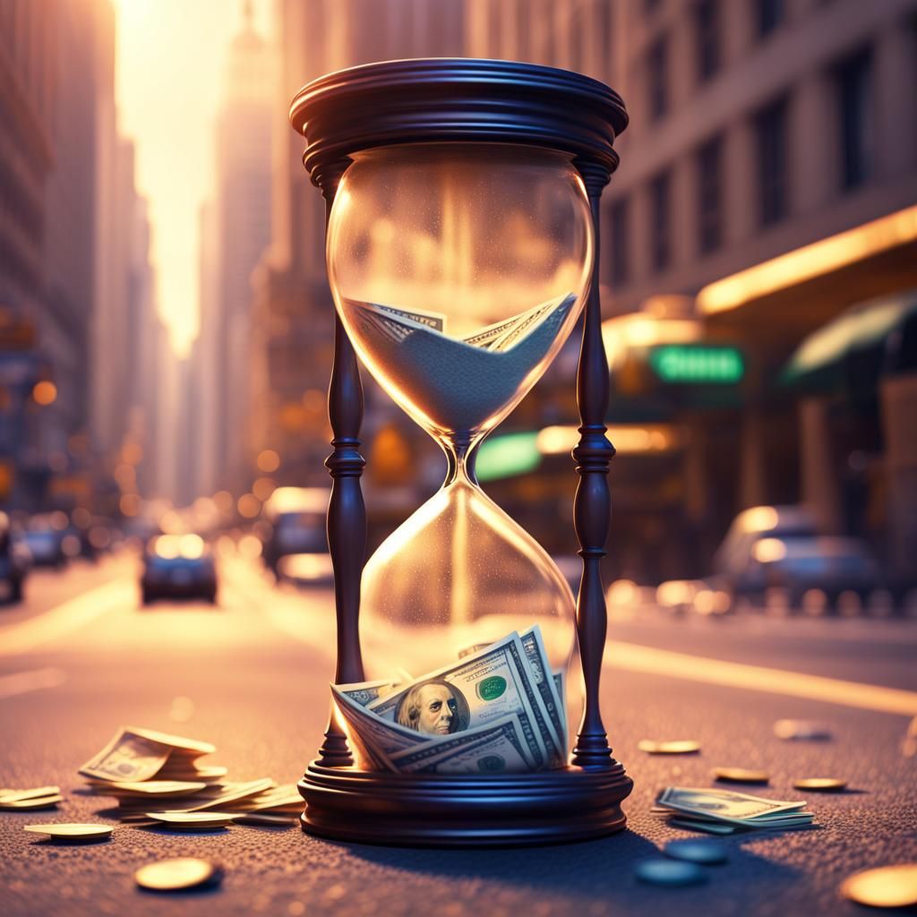 Hourglass on Wall Street with Dollar Sand