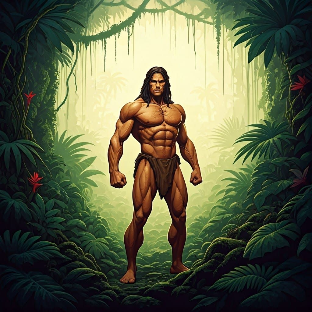 Tarzan in the Jungle, Frazetta-Klimt Inspired Illustration
