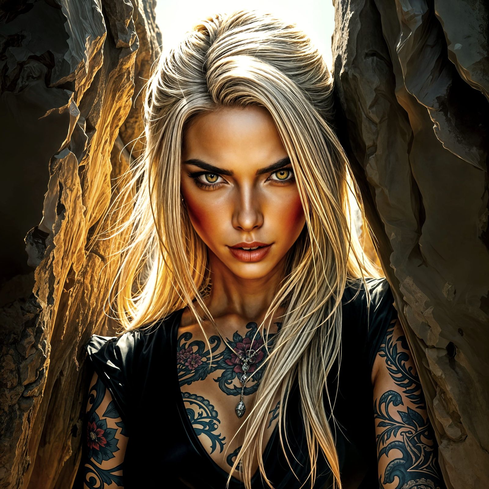 Tattooed Yakuza Goddess in Dark Fantasy Airbrush Art