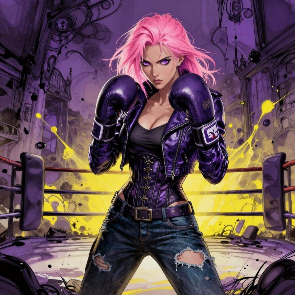 Pink Haired Boxer in Post-Apocalyptic Arena