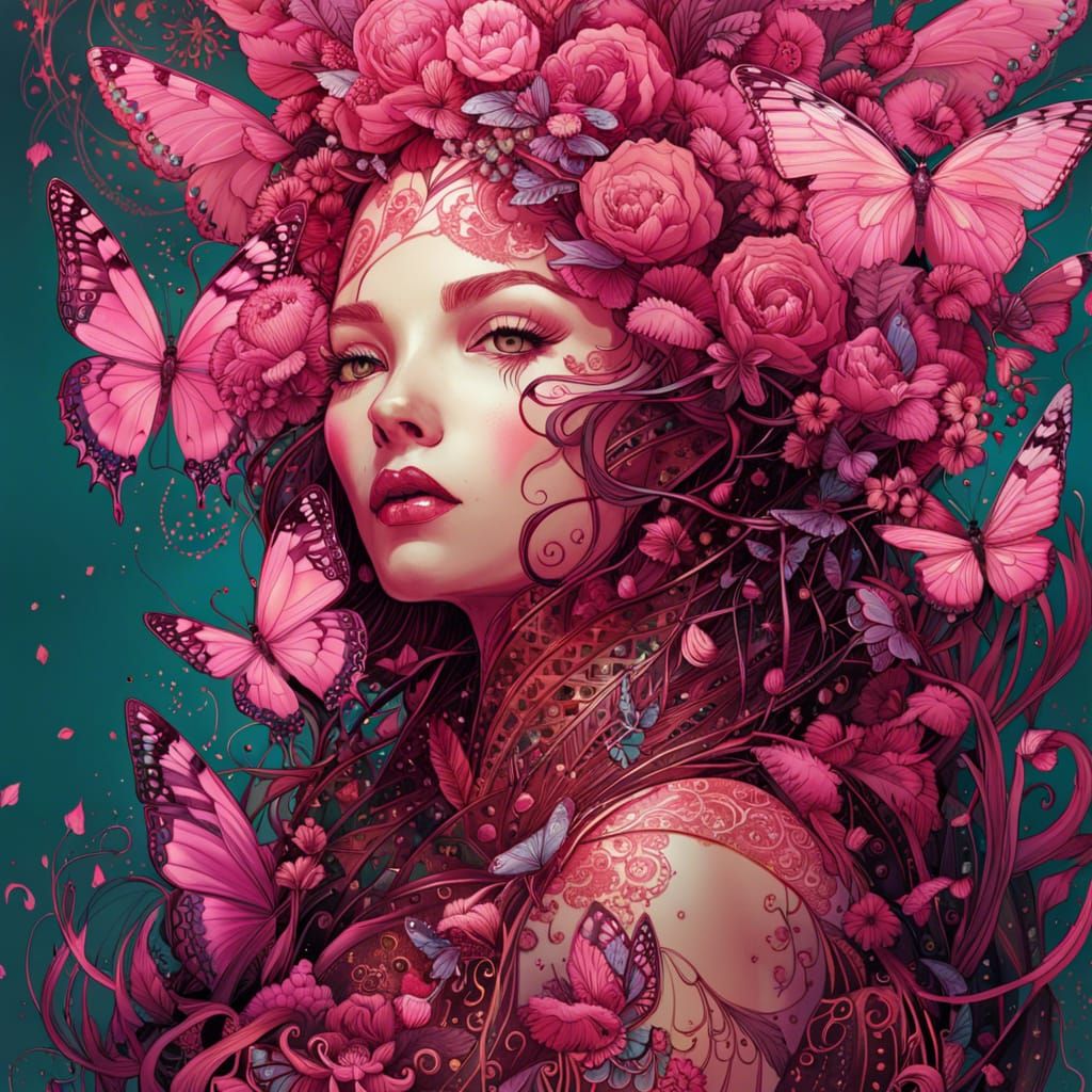 Flowerpunk Butterfly Queen with Pink Outlines