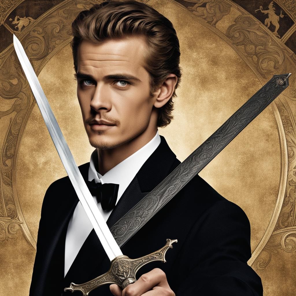 Man in Tuxedo with Medieval Sword