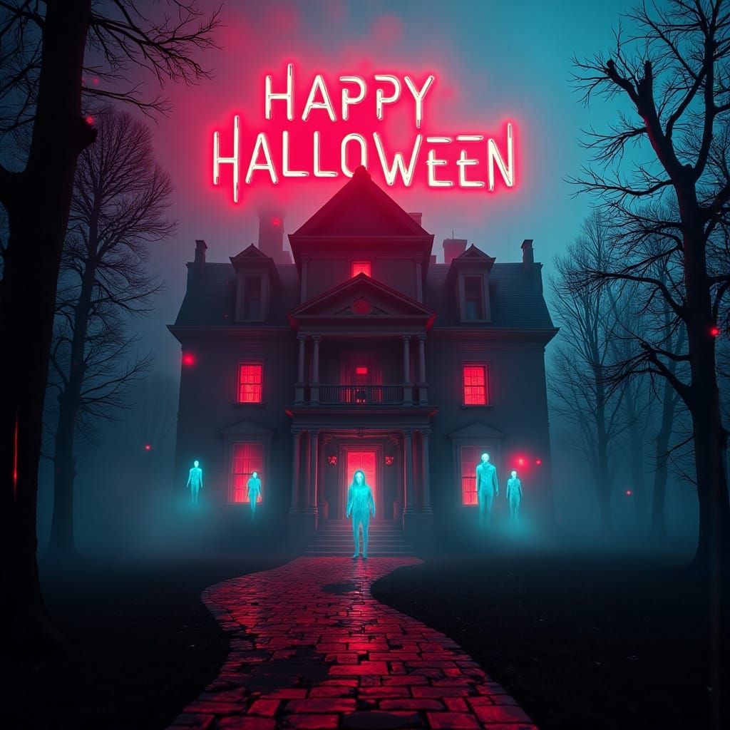 Glitchy Cyber Mansion Haunted by Ghosts: Happy Halloween