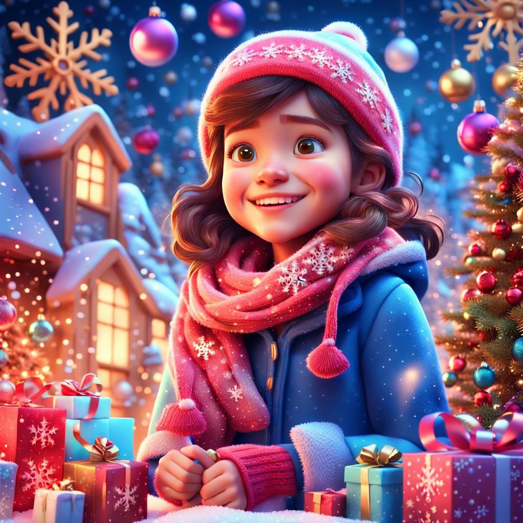 Joyful Christmas Scene in Pixar-Inspired 3D Art