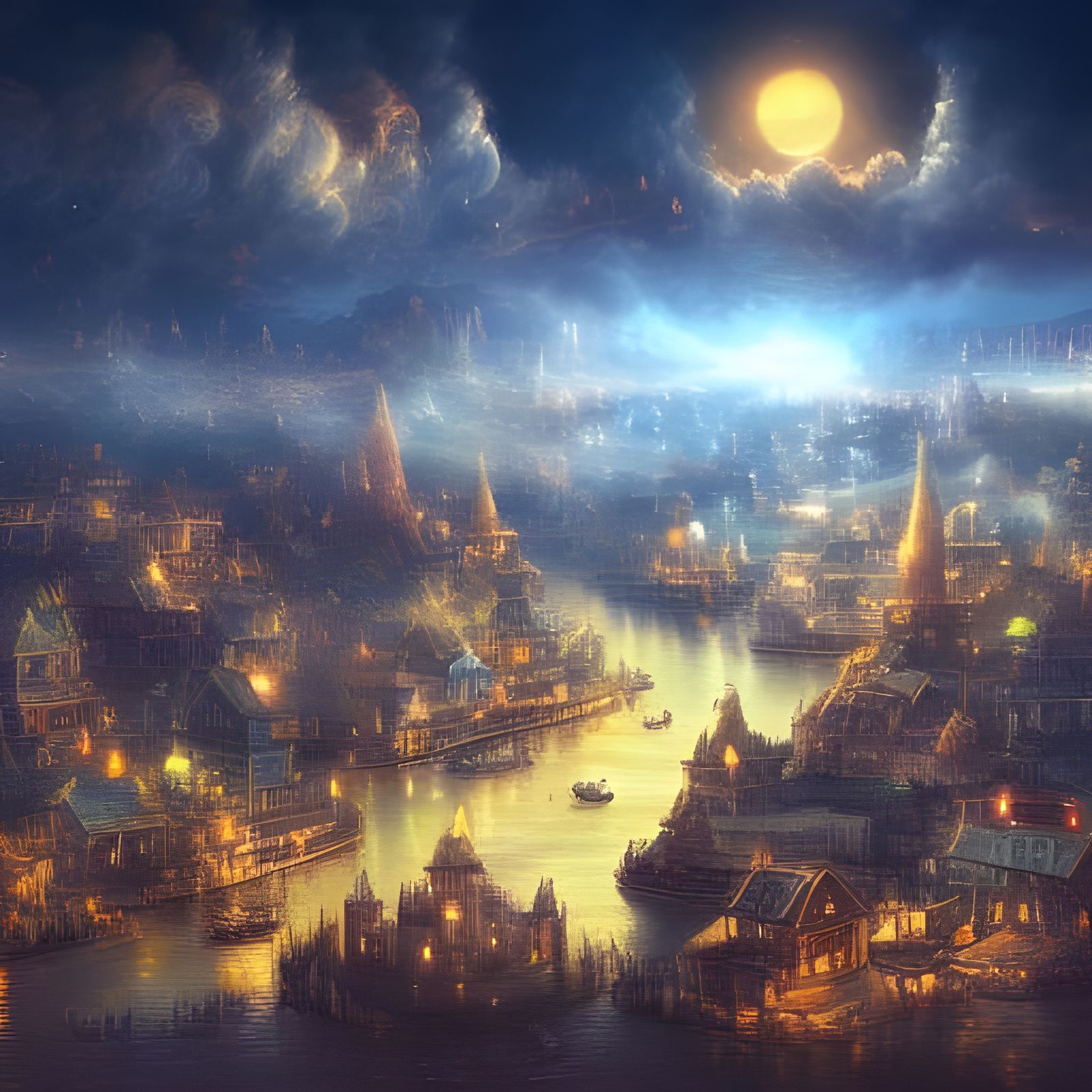 Dreamy Floating Fantasy Town in the Sky