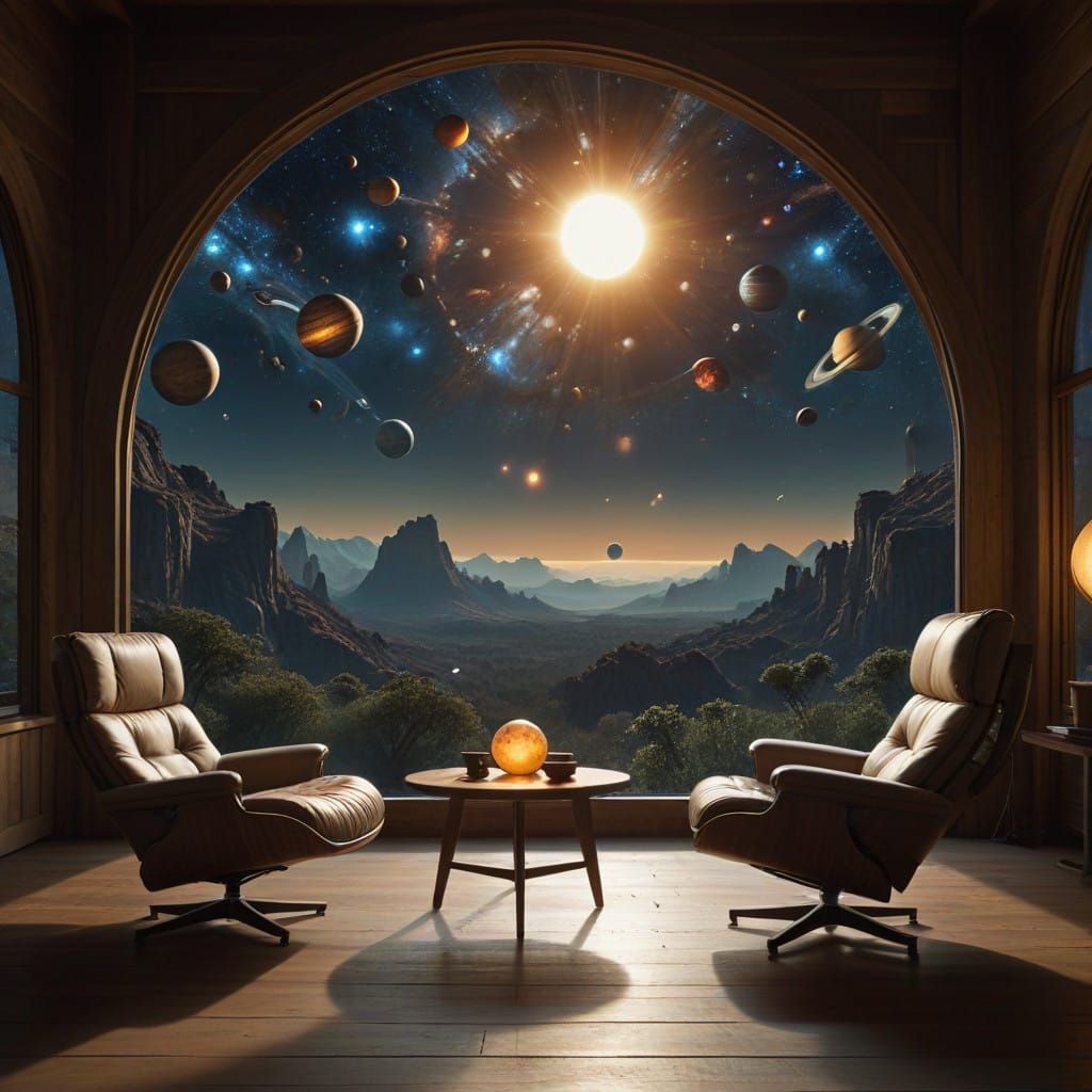 Two Friends Gaze at the Solar System in their Cozy Home