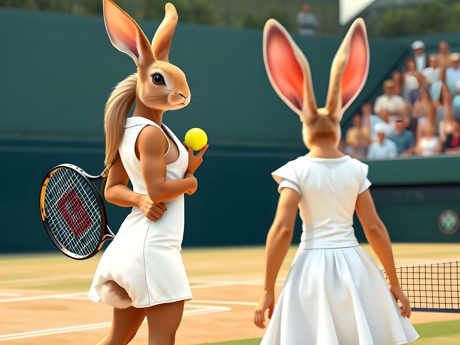 Tennis Girl Rabbit on Wimbledon Court in Art Nouveau Style