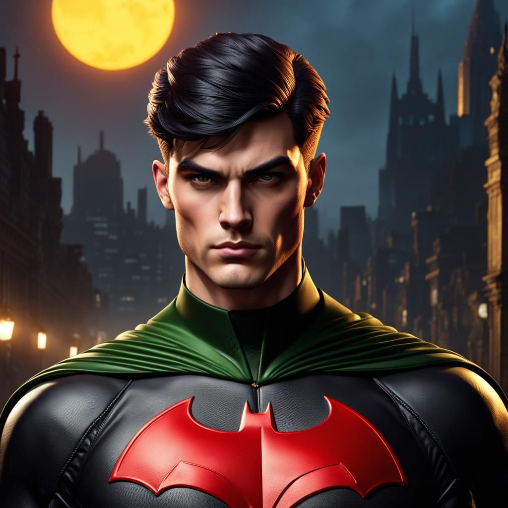 Hyperrealistic Robin in Gotham City Portrait