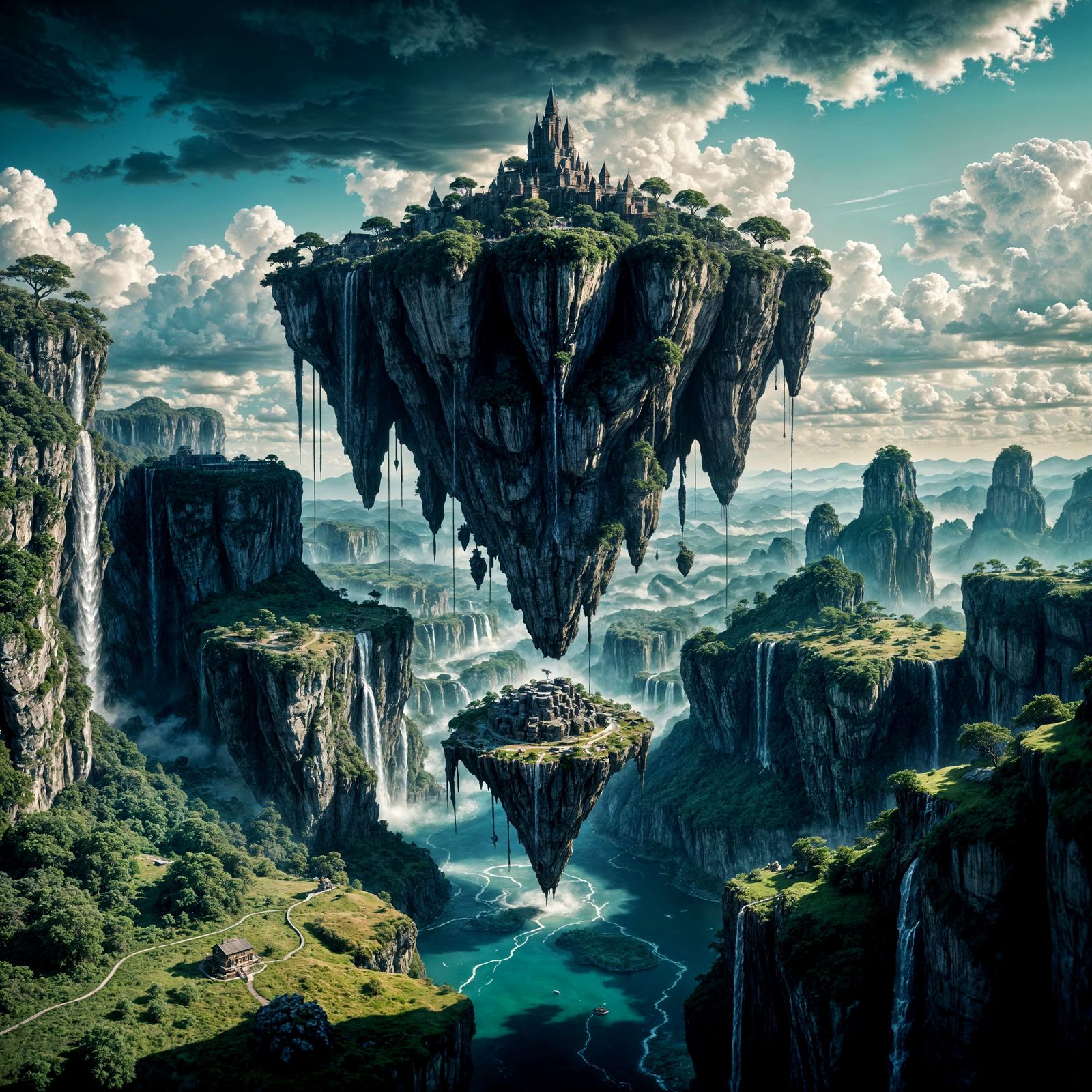 Floating Sky Islands with Chain-linked Cities, Cinematic Fil...